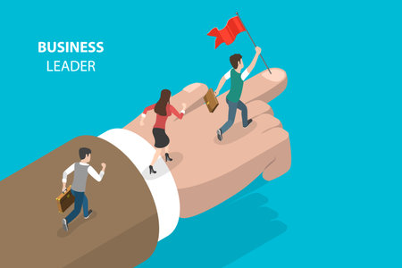 3D Isometric Flat Vector Conceptual Illustration of Business Leader, Teamwork and Success Goal...