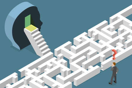 3D Isometric Flat Vector Conceptual Illustration of Psychoanalysis and Psychotherapy, Mindfulness and Self-analysisのイラスト素材