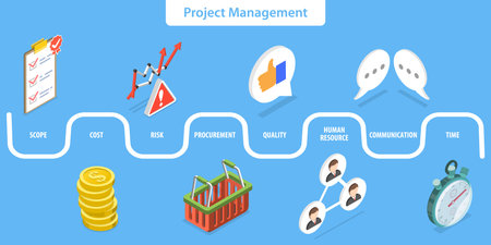 3D Isometric Flat Vector Conceptual Illustration of Project Management, Efficient Team Business Modelのイラスト素材