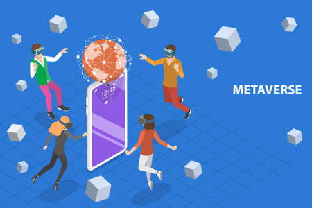 3D Isometric Flat Vector Conceptual Illustration of Metaverse, Virtual and Augmented Reality Technologiesのイラスト素材