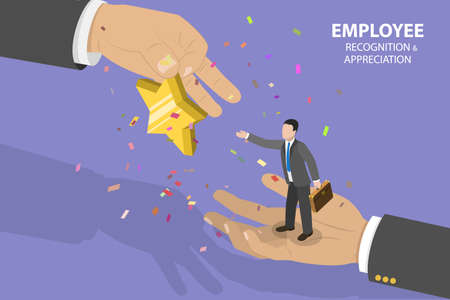 3D Isometric Flat Vector Conceptual Illustration of Employee Recognition And Appreciation, Excellent Work Awardのイラスト素材