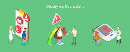 3D Isometric Flat Vector Conceptual Illustration of Obesity And Overweight, Impact of Lifestyle on Healthのイラスト素材