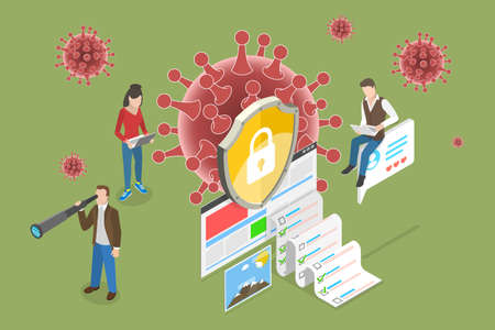 3D Isometric Flat Vector Conceptual Illustration of COVID-19 Privacy And Security, Protect Confidential Informationのイラスト素材