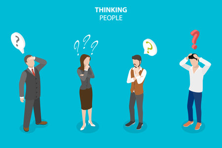 3D Isometric Flat Vector Conceptual Illustration of Thinking People Set, Making Decision