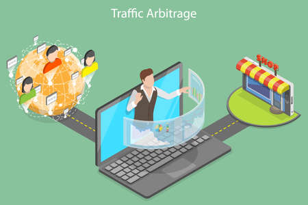 3D Isometric Flat Vector Conceptual Illustration of Traffic Arbitrage, Data Monetizationのイラスト素材