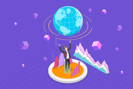 3D Isometric Flat Vector Conceptual Illustration of Metaverse, Online Virtual Reality Universeのイラスト素材