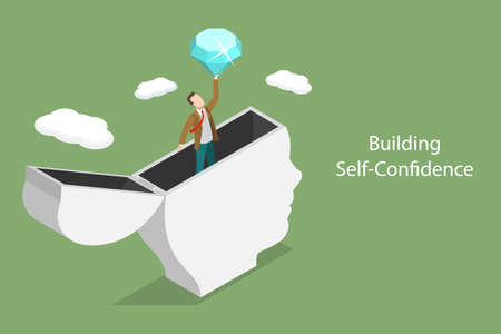 3D Isometric Flat Vector Conceptual Illustration of Building Self-Confidence, Personality Developmentのイラスト素材