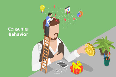 3D Isometric Flat Vector Conceptual Illustration of Consumer Behavior, Marketing Strategy to Increase Product Purchase Decisionのイラスト素材