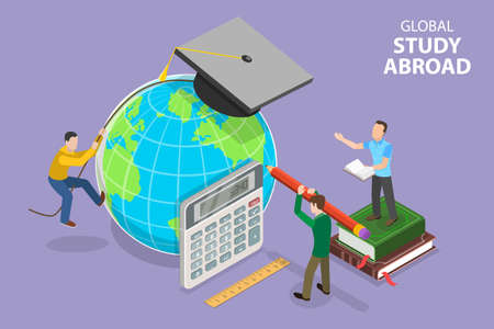3D Isometric Flat Vector Conceptual Illustration of Global Study Abroad, Educational Tourismのイラスト素材