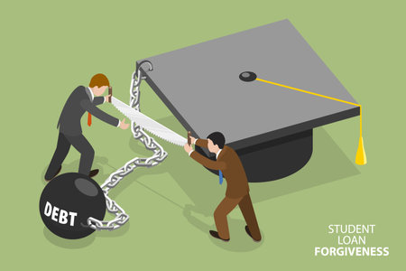 3D Isometric Flat Vector Conceptual Illustration of Student Loan Forgiveness, Cost of Educationのイラスト素材