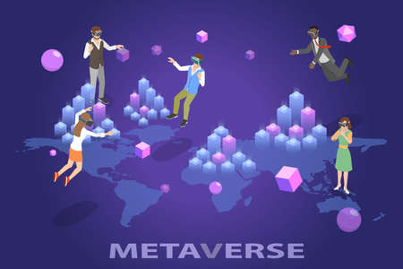 3D Isometric Flat Vector Conceptual Illustration of Metaverse Digital World , Virtual Reality andd Blockchain Technologyのイラスト素材