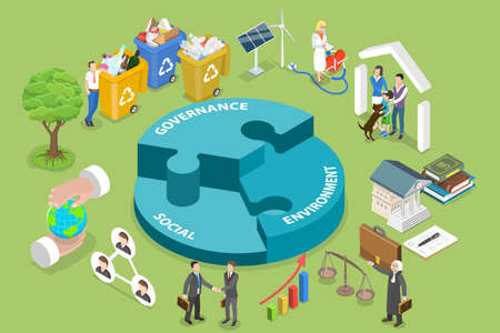 3D Isometric Flat Vector Conceptual Illustration of ESG - Environmental, Social and Governance, Modern Sustainable Developmentのイラスト素材