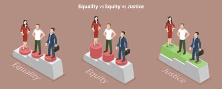 3D Isometric Flat Vector Conceptual Illustration of Equality vs Equity vs Justice, Human Rights and Protection from Discriminationのイラスト素材