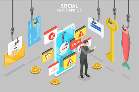 3D Isometric Flat Vector Conceptual Illustration of Social Engineering, Cyber Crimeのイラスト素材