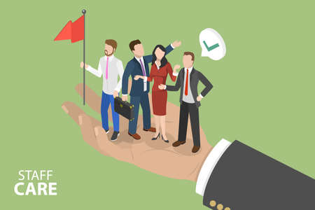 3D Isometric Flat Vector Conceptual Illustration of Staff Care, Wellbeing and Protection at Workplaceのイラスト素材