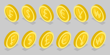 3D Isometric Flat Vector Conceptual Illustration of World Currency Coins, Elements of Designのイラスト素材