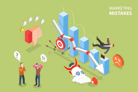 3D Isometric Flat Vector Conceptual Illustration of Marketing Mistakes, Wrong Social Media Strategyのイラスト素材