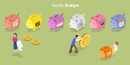 3D Isometric Flat Vector Conceptual Illustration of Family Budget, Personal Finance Planningのイラスト素材
