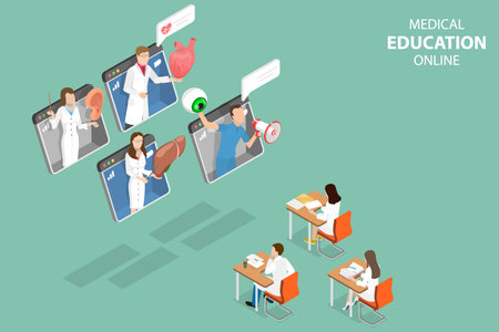 3D Isometric Flat Vector Conceptual Illustration of Medical Education Online, Digital Virtual Classのイラスト素材