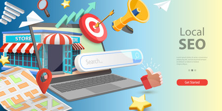 3D Vector Conceptual Illustration of Local SEO, Digital Marketing Campaignのイラスト素材