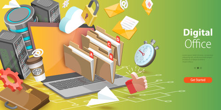 3D Vector Conceptual Illustration of Digital Office, Document Management Data Systemのイラスト素材