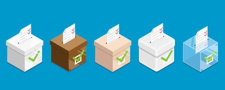 3D Isometric Flat Vector Conceptual Illustration of Voting Box Set, Poll and Surveyのイラスト素材