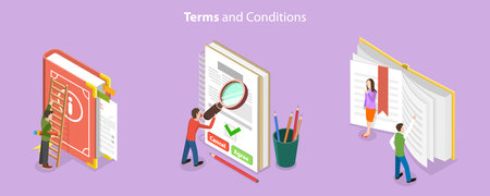 3D Isometric Flat Vector Conceptual Illustration of Terms And Conditions, User Manual Guide Bookのイラスト素材