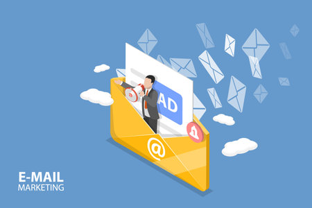 3D Isometric Flat Vector Conceptual Illustration of E-mail Marketing, Newsletter Subscription Serviceのイラスト素材