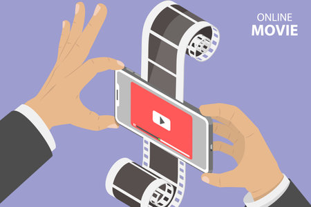 3D Isometric Flat Vector Conceptual Illustration of Online Movie, Mobile Video Streamingのイラスト素材