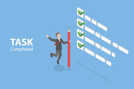 3D Isometric Flat Vector Conceptual Illustration of Completed Task, Goal Achievementのイラスト素材