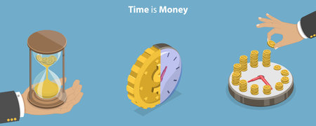 3D Isometric Flat Vector Conceptual Illustration of Time Is Money, Finanical Management and Planningのイラスト素材