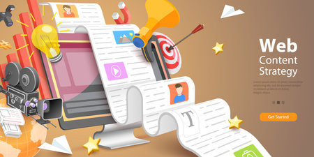 3D Vector Conceptual Illustration of Web Content Strategy, Online Promotionのイラスト素材