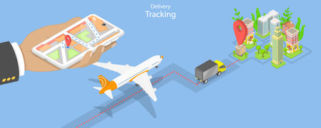 3D Isometric Flat Vector Conceptual Illustration of Delivery Tracking, Cargo Transportationのイラスト素材