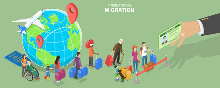 3D Isometric Flat Vector Conceptual Illustration of International Migration, Refugee Crisisのイラスト素材
