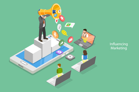 3D Isometric Flat Vector Conceptual Illustration of Influencing Marketing, Social Media Influencerのイラスト素材