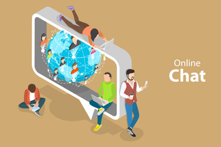 3D Isometric Flat Vector Conceptual Illustration of Chat Online, Communication and Social Mediaのイラスト素材