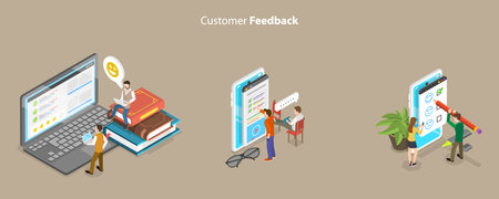 3D Isometric Flat Vector Conceptual Illustration of Customer Feedback, Client Rating Survey