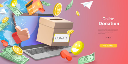 3D Vector Conceptual Illustration of Online Donation, Volunteering, Charity and Supportのイラスト素材