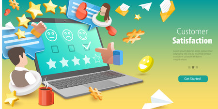 3D Vector Conceptual Illustration of Customer Satisfaction, User Experience Rankingのイラスト素材