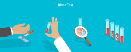3D Isometric Flat Vector Conceptual Illustration of Blood Test, Chemical Laboratory Analysisのイラスト素材