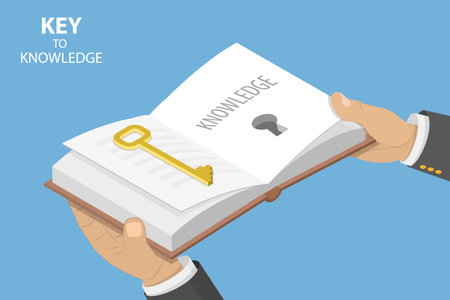 3D Isometric Flat Vector Conceptual Illustration of Key To Knowledge, Learning and Educationのイラスト素材