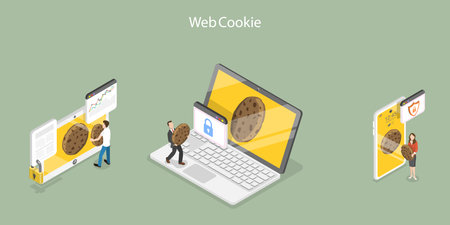 3D Isometric Flat Vector Conceptual Illustration of Web Cookie , Policy of Personal Information Trackingのイラスト素材