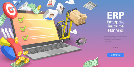 3D Vector Conceptual Illustration of ERP - Enterprise Resource Planning, Inventory Management and Supply Chainのイラスト素材