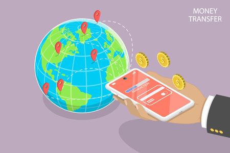 3D Isometric Flat Vector Conceptual Illustration of Money Transfer, Online Banking, Digital Transactionのイラスト素材