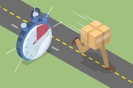 3D Isometric Flat Vector Conceptual Illustration of Fast Delivery, Express Package Shippingのイラスト素材
