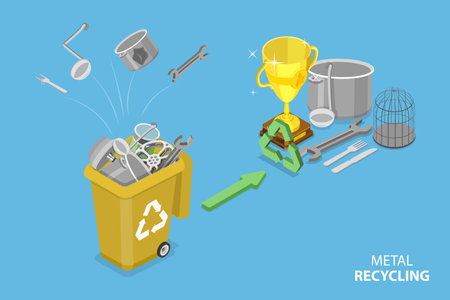 3D Isometric Flat Vector Conceptual Illustration of Metal Recycling, Trash Reuseのイラスト素材