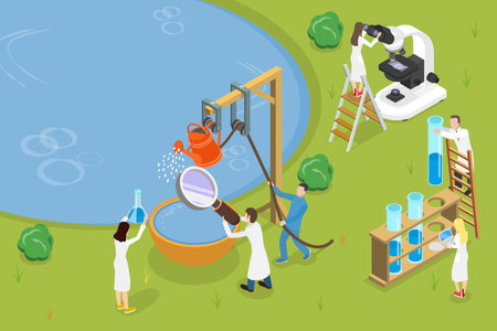 3D Isometric Flat Vector Conceptual Illustration of Water Quality Control, Purity Test and Lab Analysisのイラスト素材