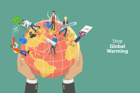 3D Isometric Flat Vector Conceptual Illustration of Stop Global Warming, Environmental Problemsのイラスト素材