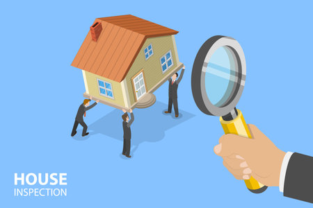 3D Isometric Flat Vector Conceptual Illustration of House Inspection, Real Estate Assessmentのイラスト素材