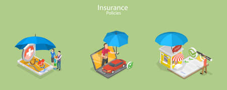 3D Isometric Flat Vector Conceptual Illustration of Insurance Policy Services, Health and Family Protectionのイラスト素材